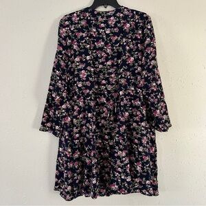 Moon Dance Vintage Blue Pink Floral Print Long Sleeve Mini Dress Size 18 Spring